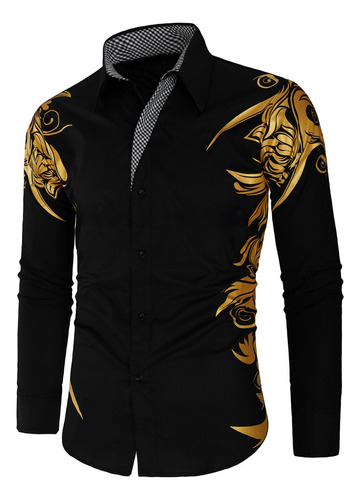 Camisa De Manga Larga Slim Fit Dorada For Hombre