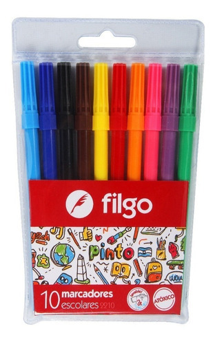 Imagen 1 de 3 de Marcador Marcadores Filgo Escolar Largo Al Agua X10 Colores