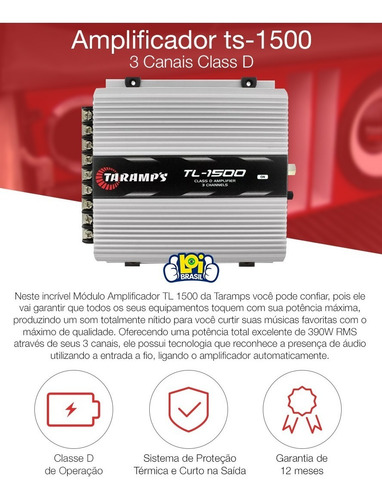 Imagem 5 de 9 de Módulo Amplificador Digital Taramps Tl-1500 3 Canais Class D