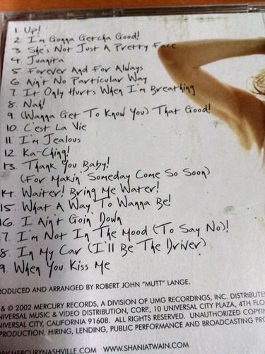 Shania Twain, Up!!, Cd Album Del Año 2002, U.s.a. (Usado)