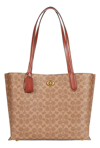 Coach Coated Canvas Signature Willow Tote Tan Rust One Size