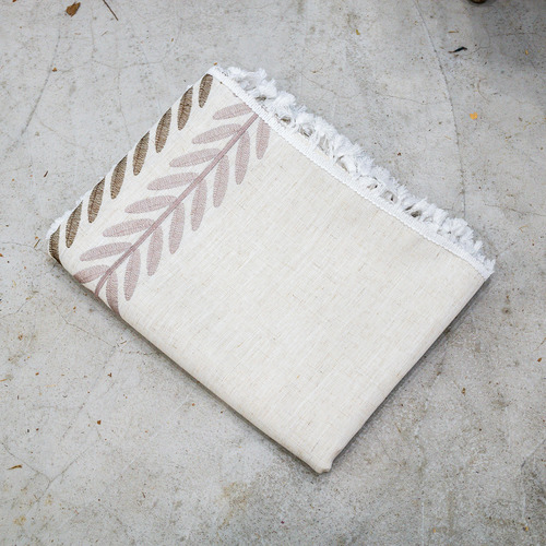 Rectangular Mantel De Mesa Lino De Algodón 140x240cm , Diseño de Hojas Bordadas a Mano