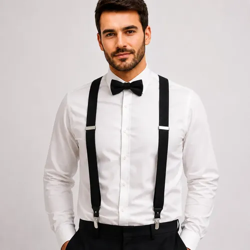 Suspensório Masculino Ajustável Social Adulto - Importado Preto Lisa