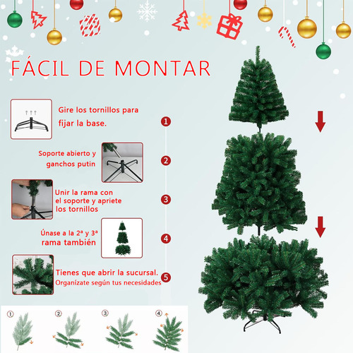 Árbol De Navidad 1.9m Pvc Verde Desmontable+luces De Colores