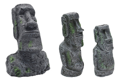 Estatua De Moai Para Decoración De Pecera, 3 Unidades