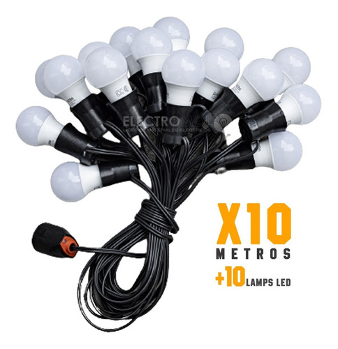Imagen 6 de 7 de Guirnalda De Luces 10 Metros + 10 Lamparas Led Exterior