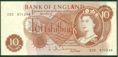 Gran Bretaña Billete 10 Shillings (1932-66) # 374c Mb+