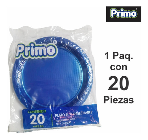 Plato Pastelero Neón Marca Primo 20 Piezas- Pineon1 - Color Azul Neón