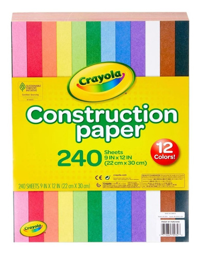 Papel De Construcción Crayola 240 Hojas 12 Colores Surtidos