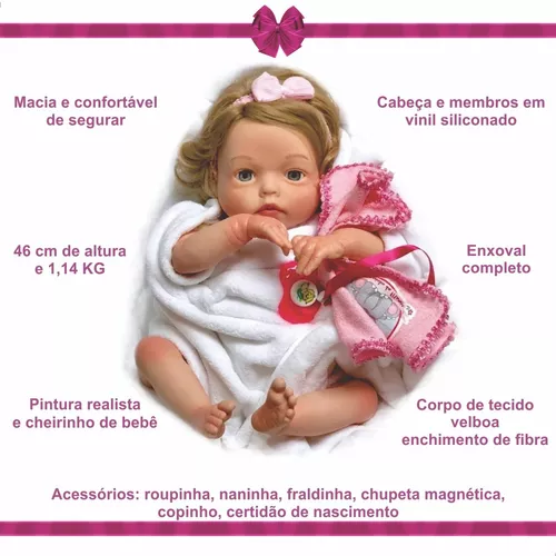 Boneca Bebê Reborn Yasmin Doll Realist Menina Verdadeira Top