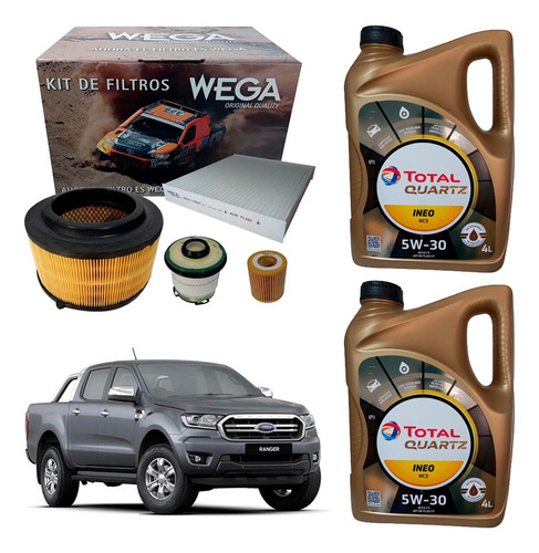 Kit 4 Filtros Wega + Aceite 5w30 Ford Ranger 3.2 2.2 Tdci 