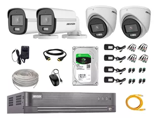 Cámaras Seguridad Kit 4 Hikvision 5mp Colorvu Noche + 2tb