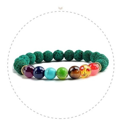 Imagen 3 de 3 de Pulsera 7 Chakras Piedra Volcánica