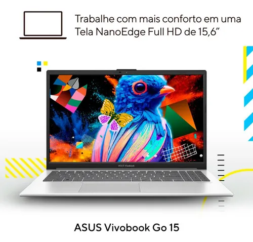 Notebook Asus Vivobook Go E1504ga Intel Core I3 N305 4gb Ram 256gb Ssd Linux Keepos Tela 15,6 Fhd Silver - Nj447 Cool Silver