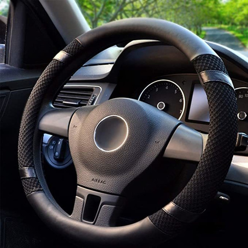 Bokin Steering Wheel Cover Black Microfiber Leather And Visc