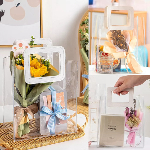 15 Bolsa Regalo Con Asa Transparentes Boda Bautizo Recuerdos