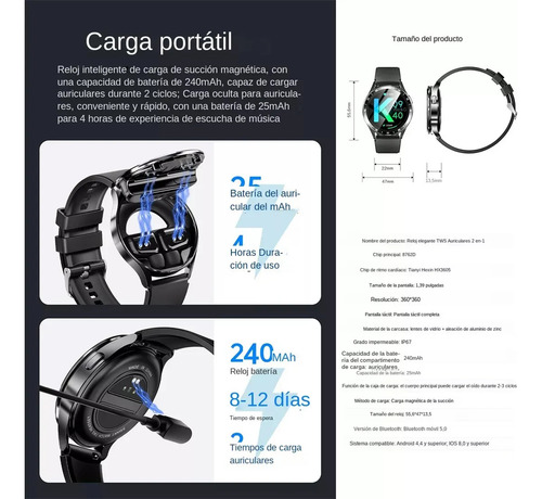 Auriculares Bluetooth 2 En 1 Para Reloj Inteligente Con Nfc