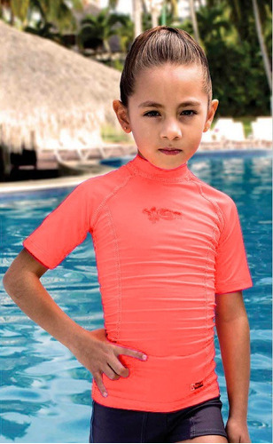 Playera Acuatica Manga Corta Niña Salmon Talla 14-16