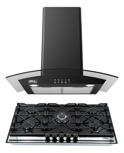 Combo Parrilla Y Campana 90 Cm 5 Quemadores Vidrio Arol Color Bitono
