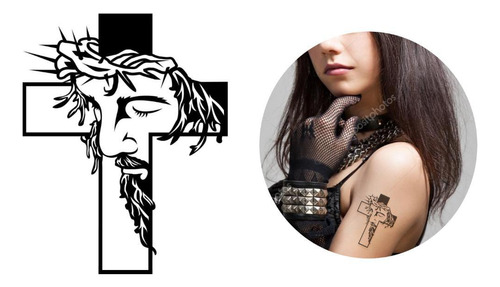 Tatuaje temporal de Cristo Cruz Salvador Religiosa 10x6 cm