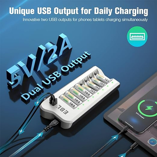 Ebl Updated 808u Cargador Baterías Recargables Aa Y Aaa Usb