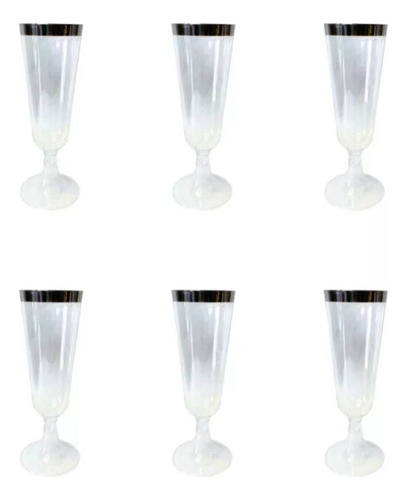 Taça De Acrílico Descartável Borda Prateada 160ml Com 24 Und