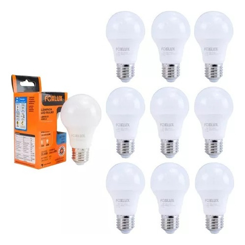 Kit Com 10 Lâmpadas De Led Bulbo 12w 6.500k Foxlux 90.22