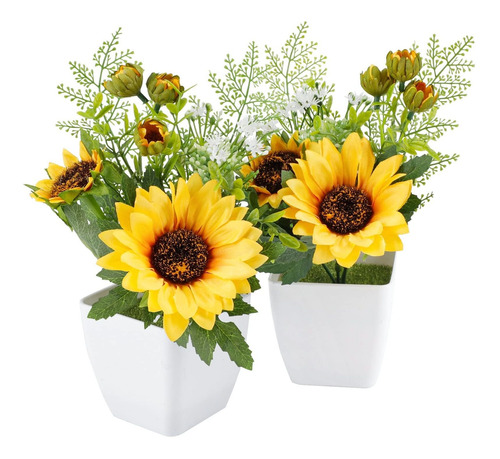 Cocoboo  2 Plantas Artificiales De Girasol En Maceta, F...