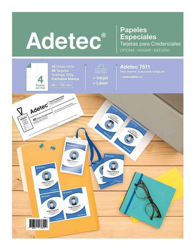Imagen 1 de 3 de Tarjetas Para Credenciales 95x135 Mm 10 Hojas Adetec