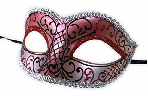 Glittery Half Mask Venetian Masquerade Swirls Costume Access