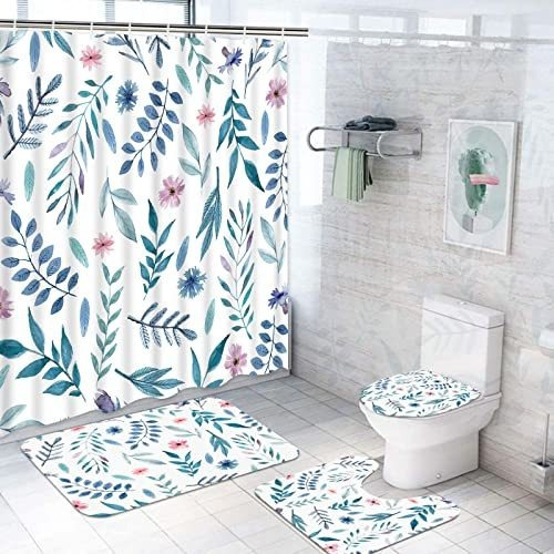 Alishomtll Floral Shower Curtain, Blue Green Shower 2crnd