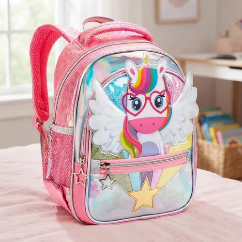 Mochila Infantil Unicornio Escolar Menina Costas Grande Rosa Unicórnio