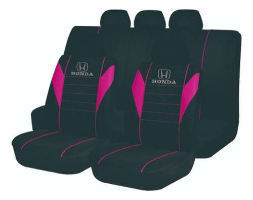 Juego Cubreasiento Universale Tela Negro Rosado Logo Honda