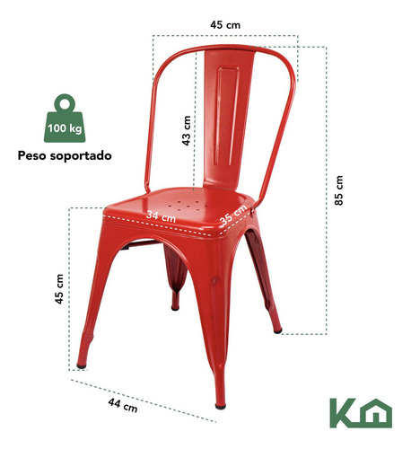 Silla Tolix 2 Piezas Acero Galvanizado Comedor Restaurante Para Exterior Color Rojo KingsHouse