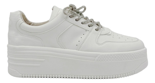 Tenis Blancos Mujer Brillos Plataforma Premium Piedras Dama