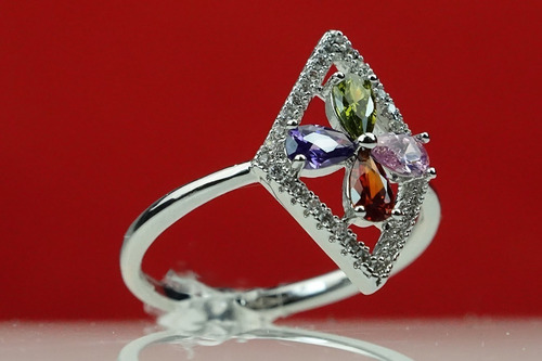 Imagen 3 de 9 de Anillo Plata Ley .925 Rombo Flor Regalo Elegante Mujer Mama