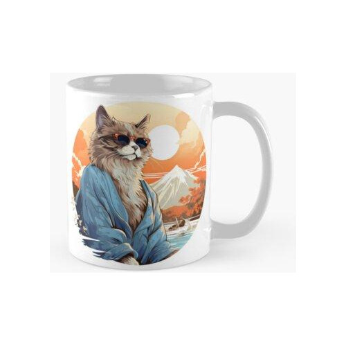 Taza Gato Kimono Japonés Con Gafas Calidad Premium