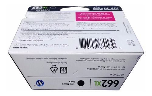 Cartucho Tinta Hp 662xl Negro Cz105al Original Alto Rendimie
