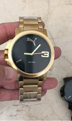 relogio masculino puma dourado