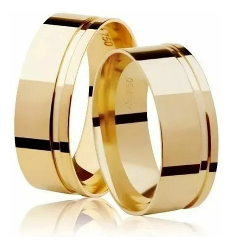 Par Alianças De Ouro 18k Retas Polidas 1 Friso 8mm Com 16gr