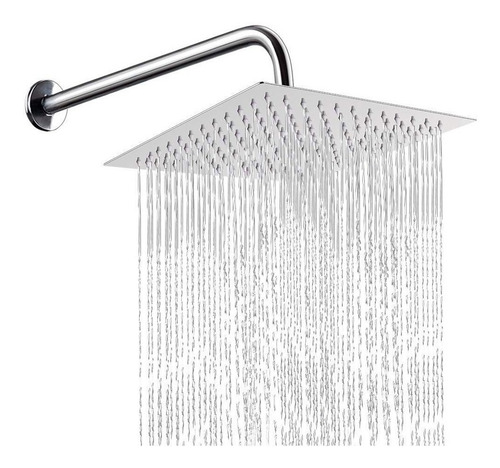 Imagen 1 de 6 de Roseta Y Brazo De Ducha 20x20 Cm Acero Inox. Brazo 30 Cm
