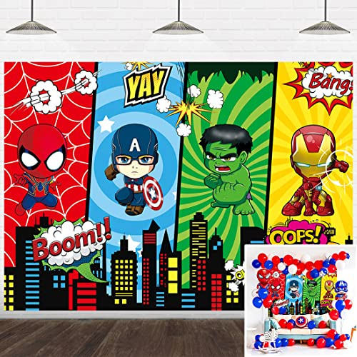 Caricatura Super Heros Backdrop Decoraciones De Xrnjl