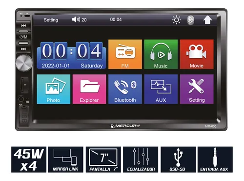 Pantalla 7 Pul Bluetooth Mirror Link Camara Retroceso 7 Leds