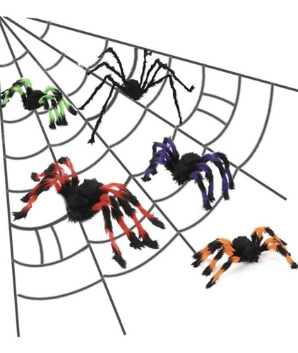 Kit Telaraña Gigante 7x5mts Con Arañas Deco Casa Halloween