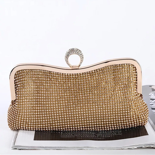 Bolsa Casual Dama Noche Cristales Dorada Pasión Acabado De Los Herrajes Dorado Color Dorado Correa De Hombro Plata Diseño De La Tela Cristales Plata