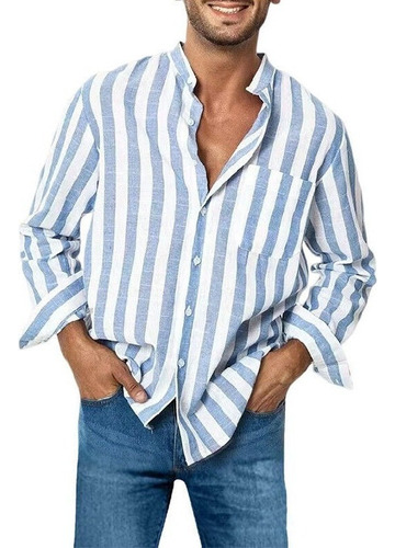 Camisa Holgada A Rayas De Manga Larga Para Hombre