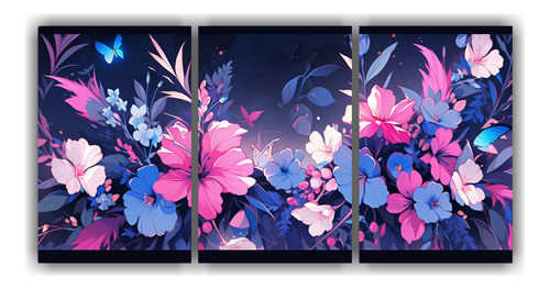 180x90cm Cuadro Vintage Época Pink And Blue Colors Flores