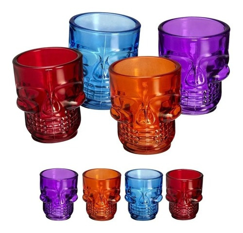 Set X4 Copas Aguardientera Whiskera Vidrio Shot Cristal Neón