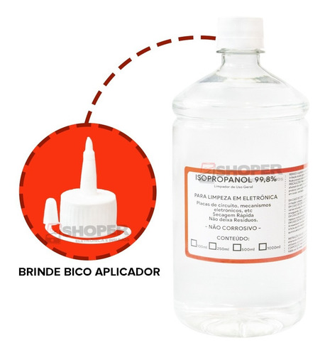 1 Litro Alcool Isopropylico Puro 99,8% Limpador De Uso Geral