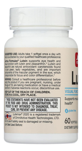 Jarrow Formulas Luteína 20 Mg 60 Softgels Sabor Sin Sabor
